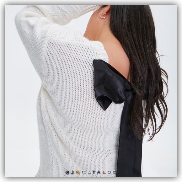 Forever 21 White Sweater with Black Bow - Picture 2 of 6
